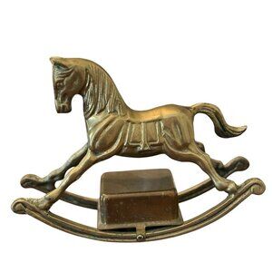 VINTAGE SOLID BRASS ROCKING HORSE W/ MUSIC BOX Plays Jingle Bells Holiday Kids
